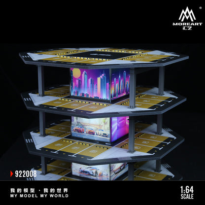 MoreArt 1:64 Octagonal Tower 4 Levels Garage Parking Lot 02 LED Light Scene Diorama Model