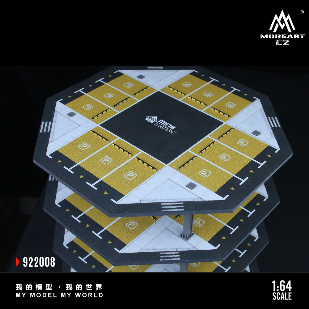 MoreArt 1:64 Octagonal Tower 4 Levels Garage Parking Lot 02 LED Light Scene Diorama Model