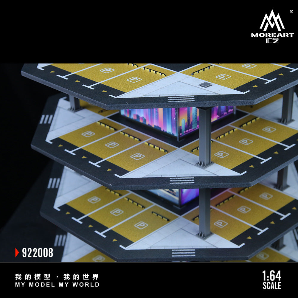 MoreArt 1:64 Octagonal Tower 4 Levels Garage Parking Lot 02 LED Light Scene Diorama Model