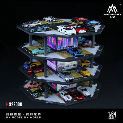 MoreArt 1:64 Octagonal Tower 4 Levels Garage Parking Lot 02 LED Light Scene Diorama Model