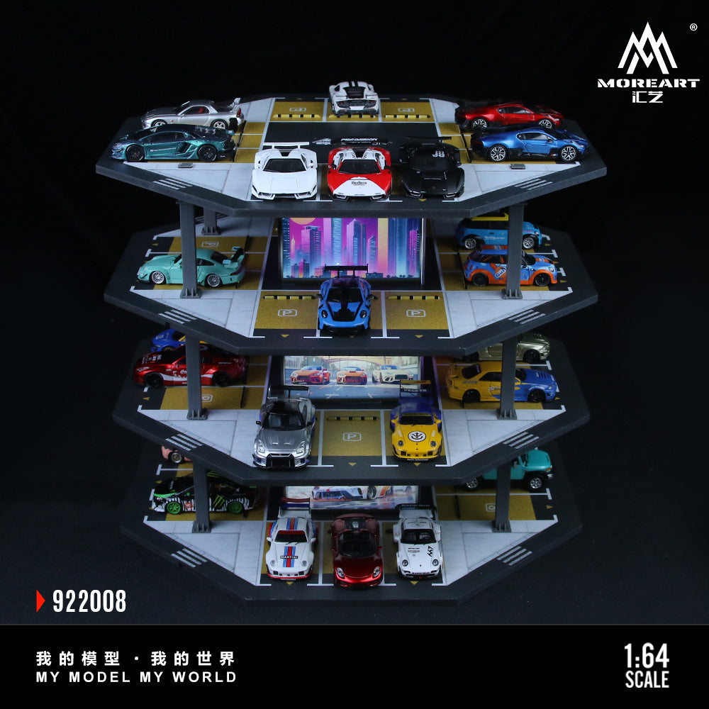 MoreArt 1:64 Octagonal Tower 4 Levels Garage Parking Lot 02 LED Light Scene Diorama Model