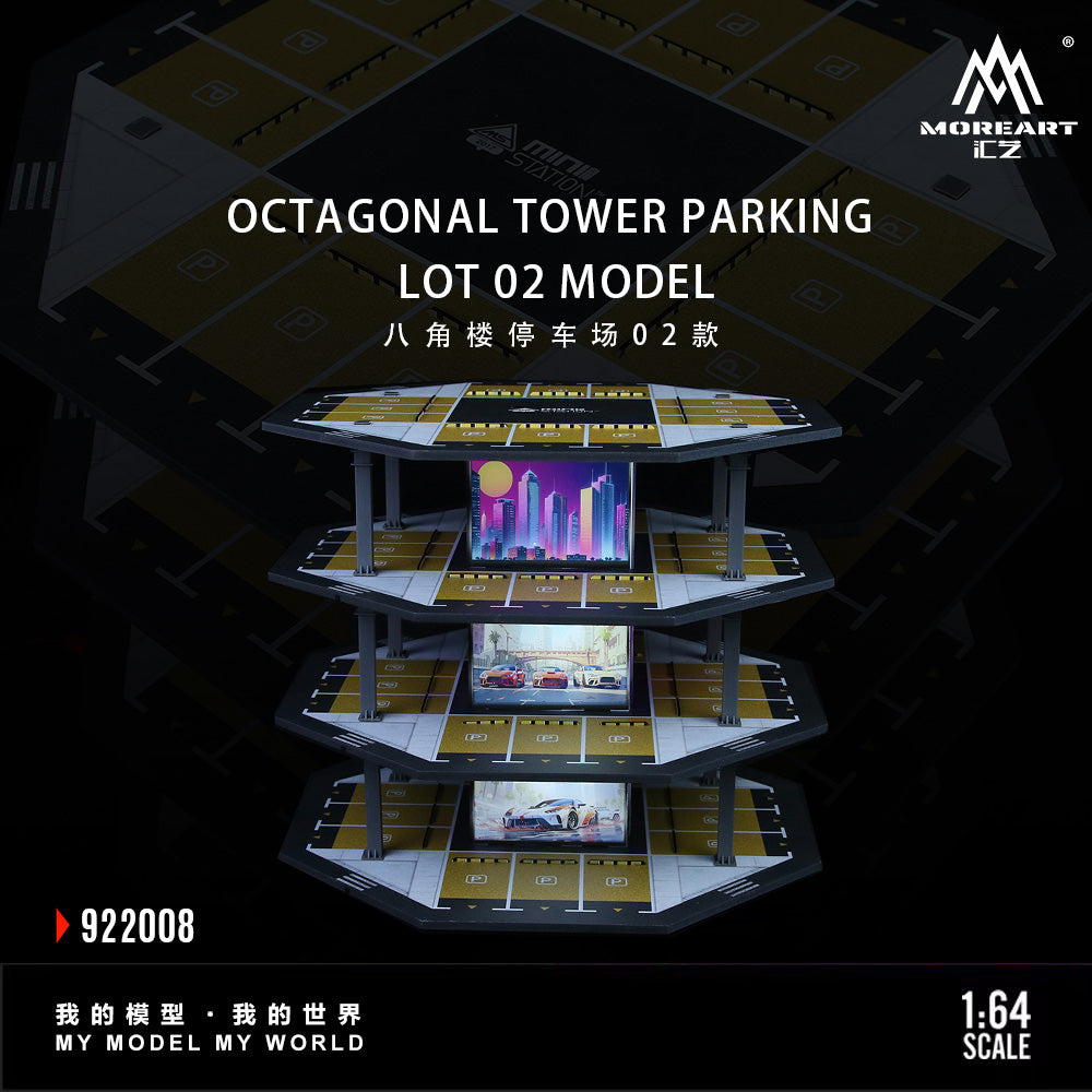 MoreArt 1:64 Octagonal Tower 4 Levels Garage Parking Lot 02 LED Light Scene Diorama Model