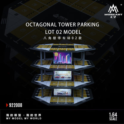 MoreArt 1:64 Octagonal Tower 4 Levels Garage Parking Lot 02 LED Light Scene Diorama Model
