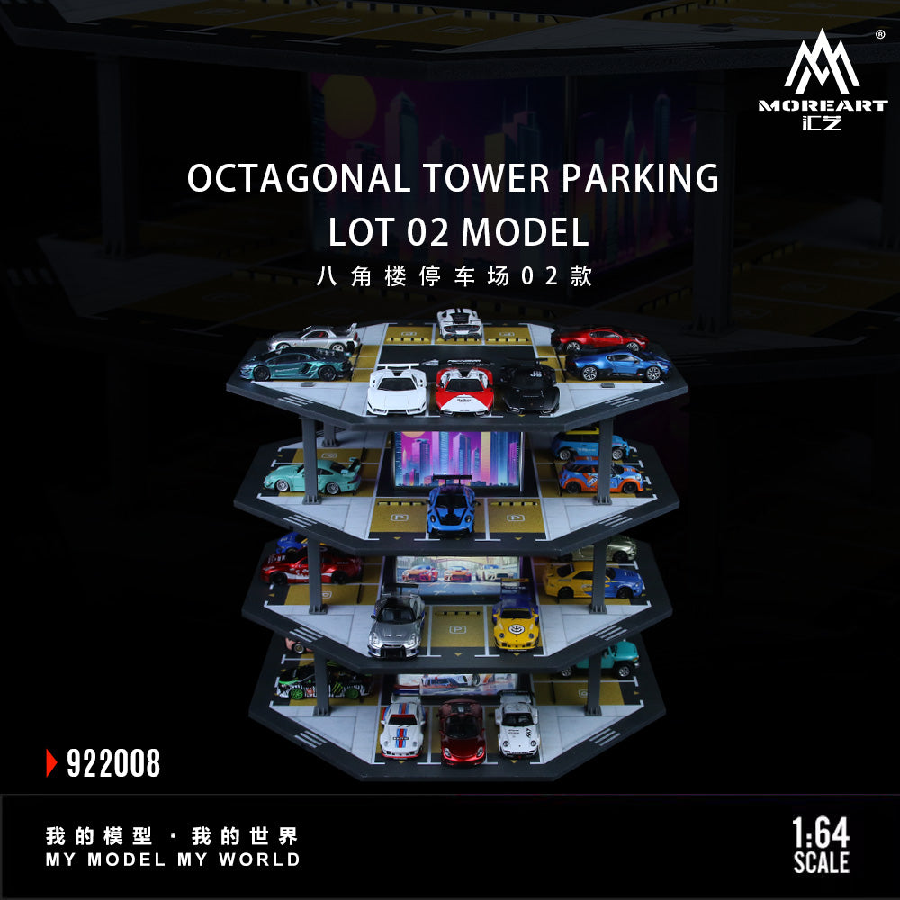MoreArt 1:64 Octagonal Tower 4 Levels Garage Parking Lot 02 LED Light Scene Diorama Model