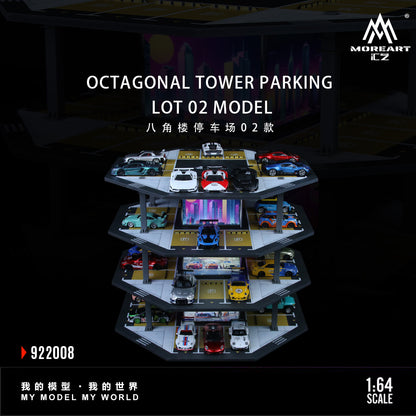 MoreArt 1:64 Octagonal Tower 4 Levels Garage Parking Lot 02 LED Light Scene Diorama Model