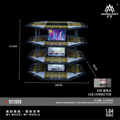 MoreArt 1:64 Octagonal Tower 4 Levels Garage Parking Lot 02 LED Light Scene Diorama Model