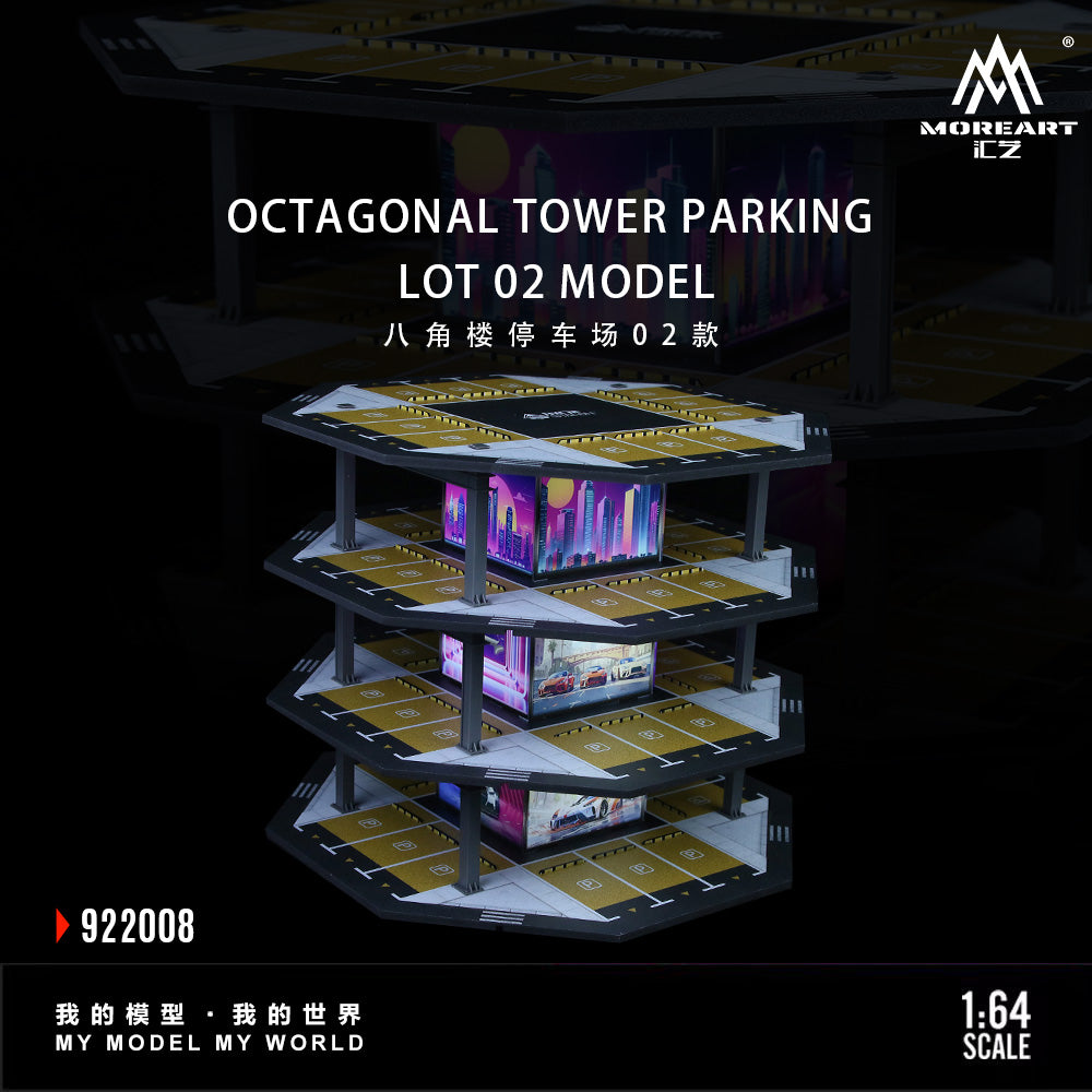 MoreArt 1:64 Octagonal Tower 4 Levels Garage Parking Lot 02 LED Light Scene Diorama Model