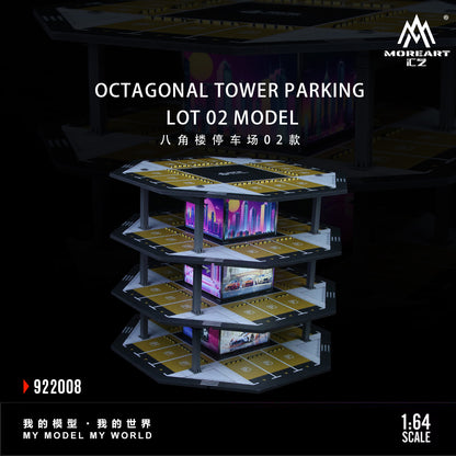 MoreArt 1:64 Octagonal Tower 4 Levels Garage Parking Lot 02 LED Light Scene Diorama Model