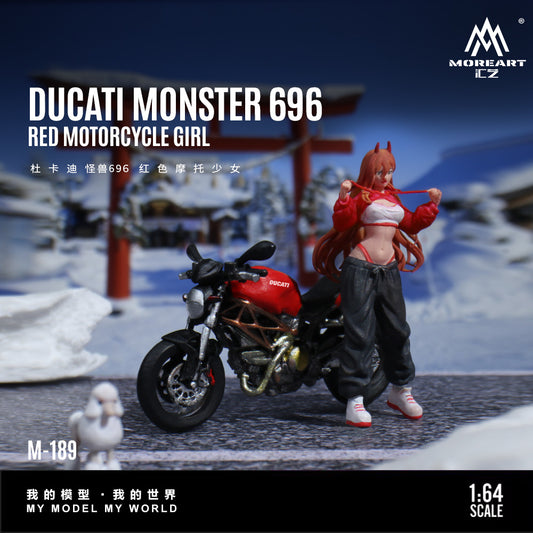 MoreArt 1:64 Ducati Monster 696 Red Girl Motorcycle Doll Set (1 Motorcycle + 1 Figure)