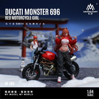 MoreArt 1:64 Ducati Monster 696 Red Girl Motorcycle Doll Set (1 Motorcycle + 1 Figure)