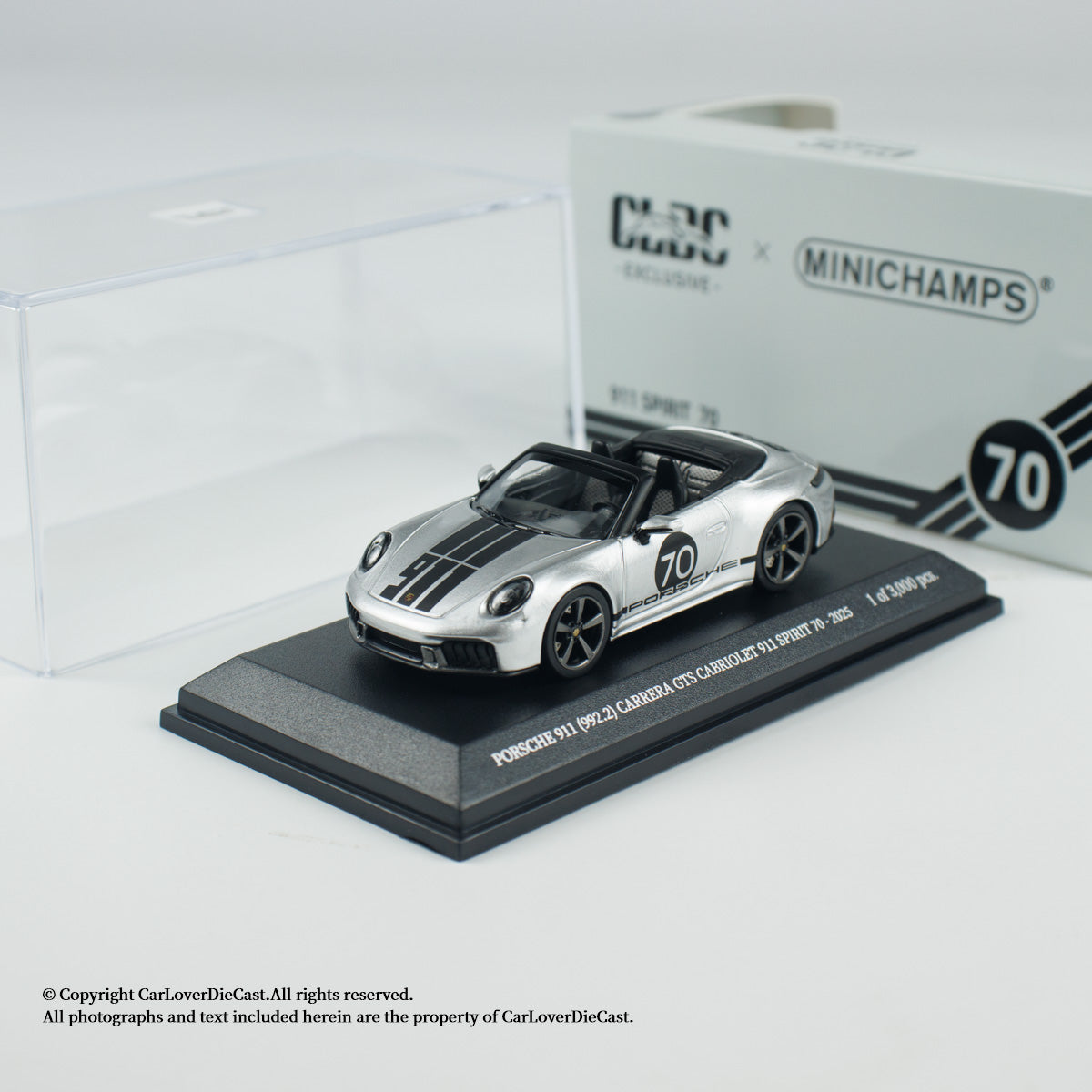 MINICHAMPS 1:64 PORSCHE 911 (992.2) CARRERA GTS CABRIOLET SPIRIT 70 - 2025 - Metallic Silver - EXCLUSIVE FOR CLDC