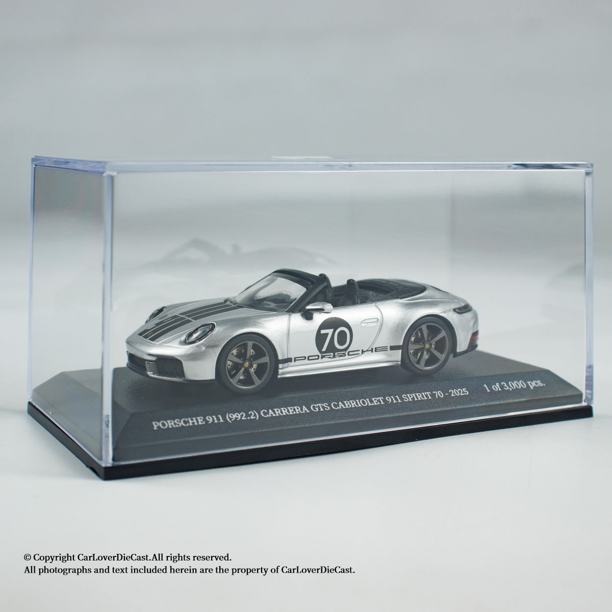 MINICHAMPS 1:64 PORSCHE 911 (992.2) CARRERA GTS CABRIOLET SPIRIT 70 - 2025 - Metallic Silver - EXCLUSIVE FOR CLDC