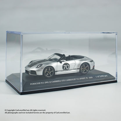 MINICHAMPS 1:64 PORSCHE 911 (992.2) CARRERA GTS CABRIOLET SPIRIT 70 - 2025 - Metallic Silver - EXCLUSIVE FOR CLDC