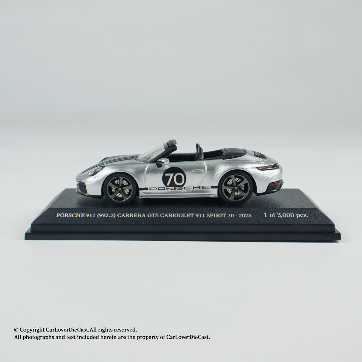 MINICHAMPS 1:64 PORSCHE 911 (992.2) CARRERA GTS CABRIOLET SPIRIT 70 - 2025 - Metallic Silver - EXCLUSIVE FOR CLDC