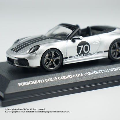 MINICHAMPS 1:64 PORSCHE 911 (992.2) CARRERA GTS CABRIOLET SPIRIT 70 - 2025 - Metallic Silver - EXCLUSIVE FOR CLDC