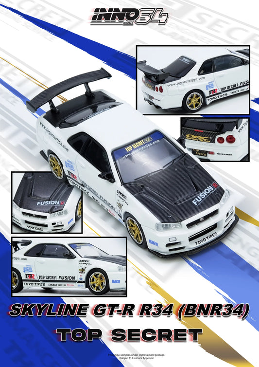 INNO64 1:64 Nissan TOP SECRET Skyline R34 BNR34 GT-R White (IN64-R34TS-WHI)