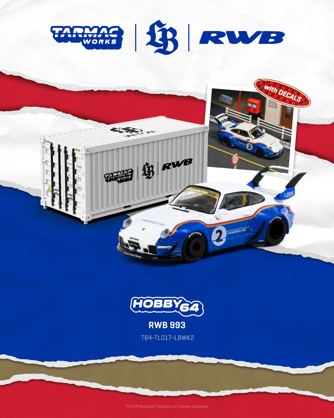 Tarmac Works 1/64 Porsche RWB 993 Liberty Walk with Container Packaging - Tarmac Works HOBBY64