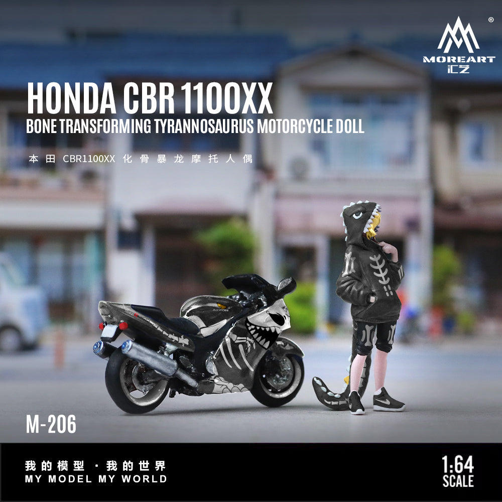 MoreArt 1:64 Honda CBR 1100XX (Skeleton Rexy) Bone Transforming Tyrannosaurus Motorcycle Doll Set (1 Motorcycle + 1 Figure)