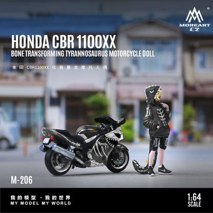 MoreArt 1:64 Honda CBR 1100XX (Skeleton Rexy) Bone Transforming Tyrannosaurus Motorcycle Doll Set (1 Motorcycle + 1 Figure)