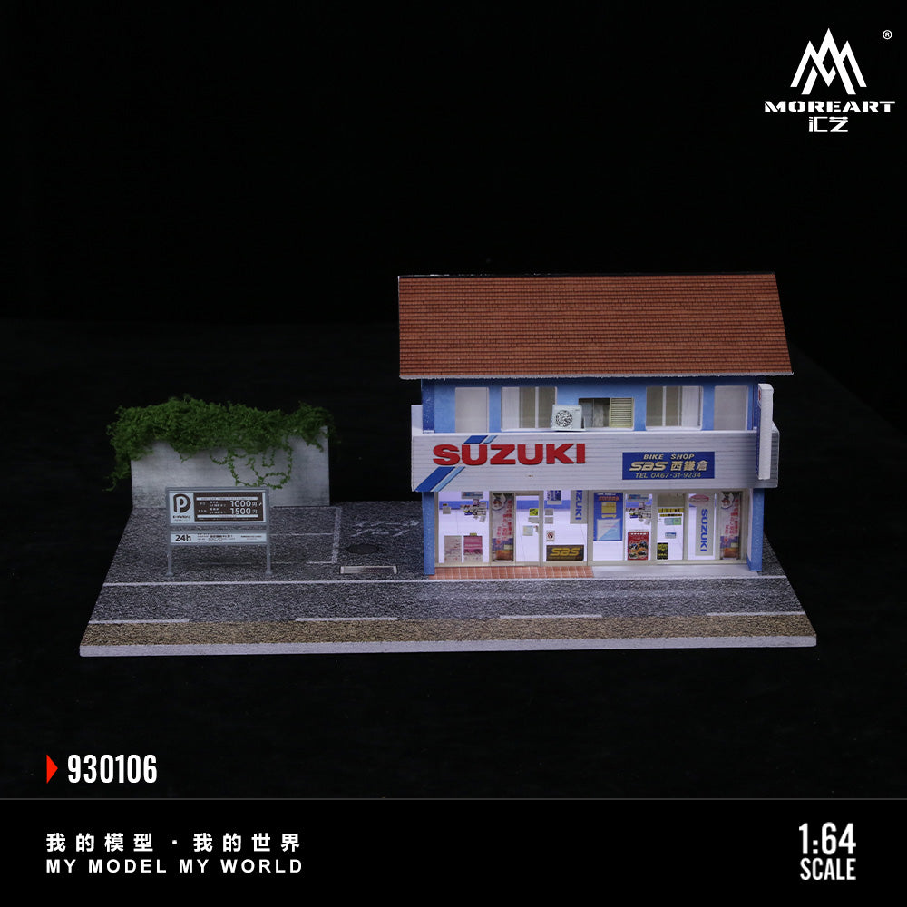 MoreArt 1:64 Nishi-Kamakura Suzuki Motorcycles Specialty Store Scene Model LED Light Diorama