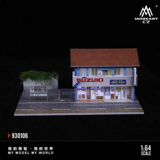 MoreArt 1:64 Nishi-Kamakura Suzuki Motorcycles Specialty Store Scene Model LED Light Diorama