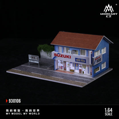 MoreArt 1:64 Nishi-Kamakura Suzuki Motorcycles Specialty Store Scene Model LED Light Diorama