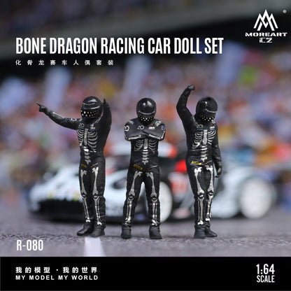 MoreArt 1:64 Bone Dragon Racing Car Skeleton Rexy Doll Set (3 Figures Set)