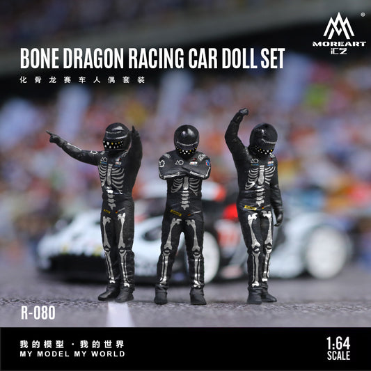MoreArt 1:64 Bone Dragon Racing Car Skeleton Rexy Doll Set (3 Figures Set)