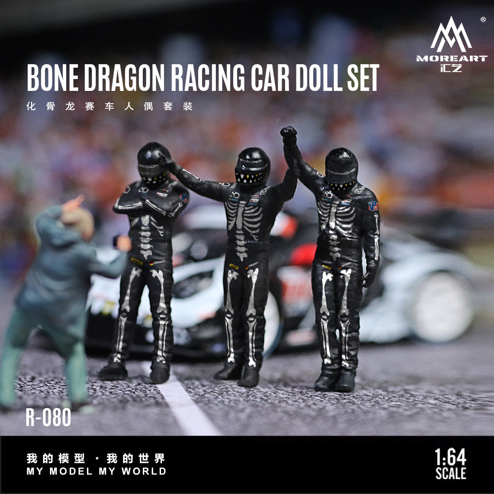 MoreArt 1:64 Bone Dragon Racing Car Skeleton Rexy Doll Set (3 Figures Set)