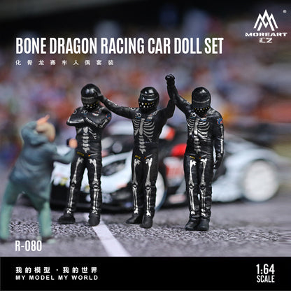 MoreArt 1:64 Bone Dragon Racing Car Skeleton Rexy Doll Set (3 Figures Set)