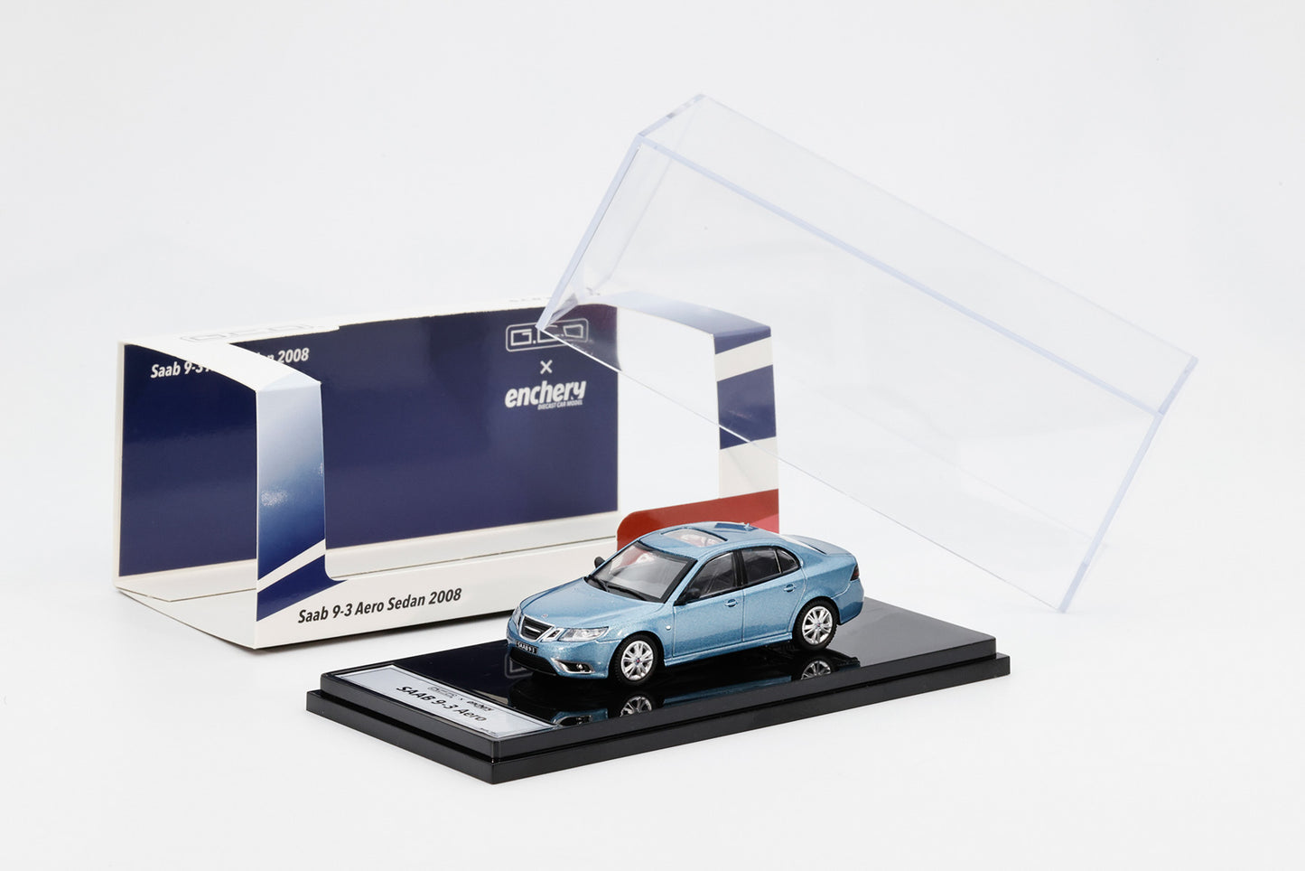 GCD X Enchery 1:64 Saab 9-3 Aero Sedan Blue LHD (GE-005-24)