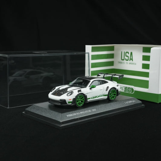 MINICHAMPS 1:64 PORSCHE 911 (992) GT3 RS 2023 WHITE W WEISSACH PACKAGE - TRIBUTE TO AMERICA  - EXCLUSIVE FOR CLDC