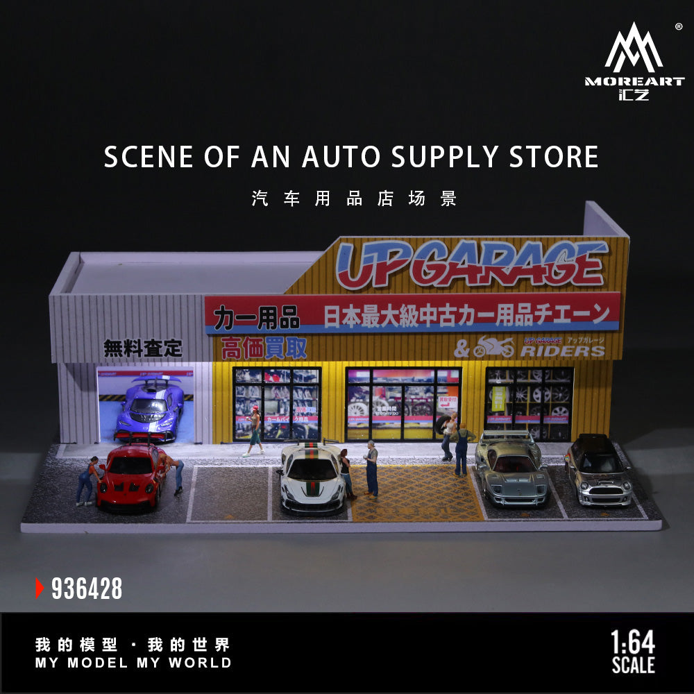 MoreArt 1:64 Scene Of An Auto Supply Store LED Light Diorama with 2 Girls Figures