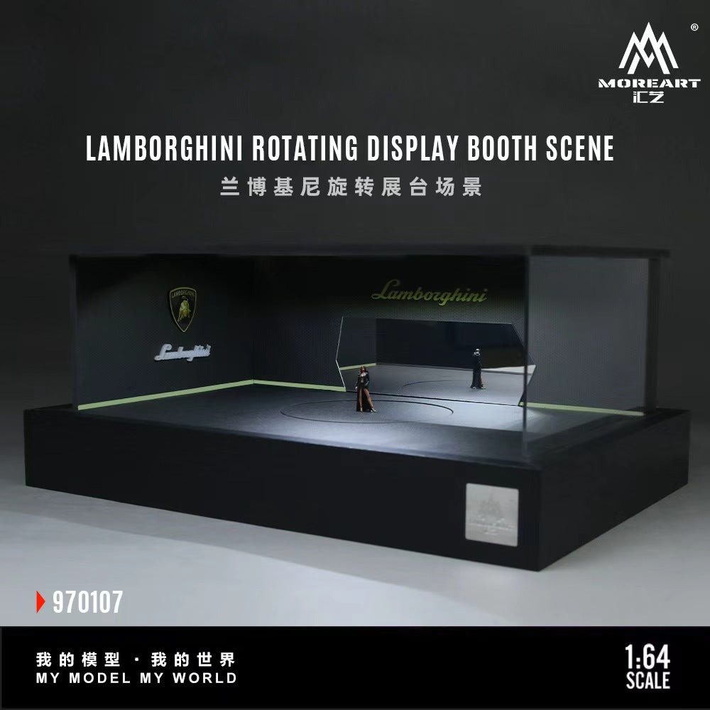 MoreArt 1:64 Lanboghini Rotating Display Booth Scene LED Light Diorama + 1 Showgirl Figure (Rotating Booth is self rotating powered by USB, Please see the rotating effect in the attached video)