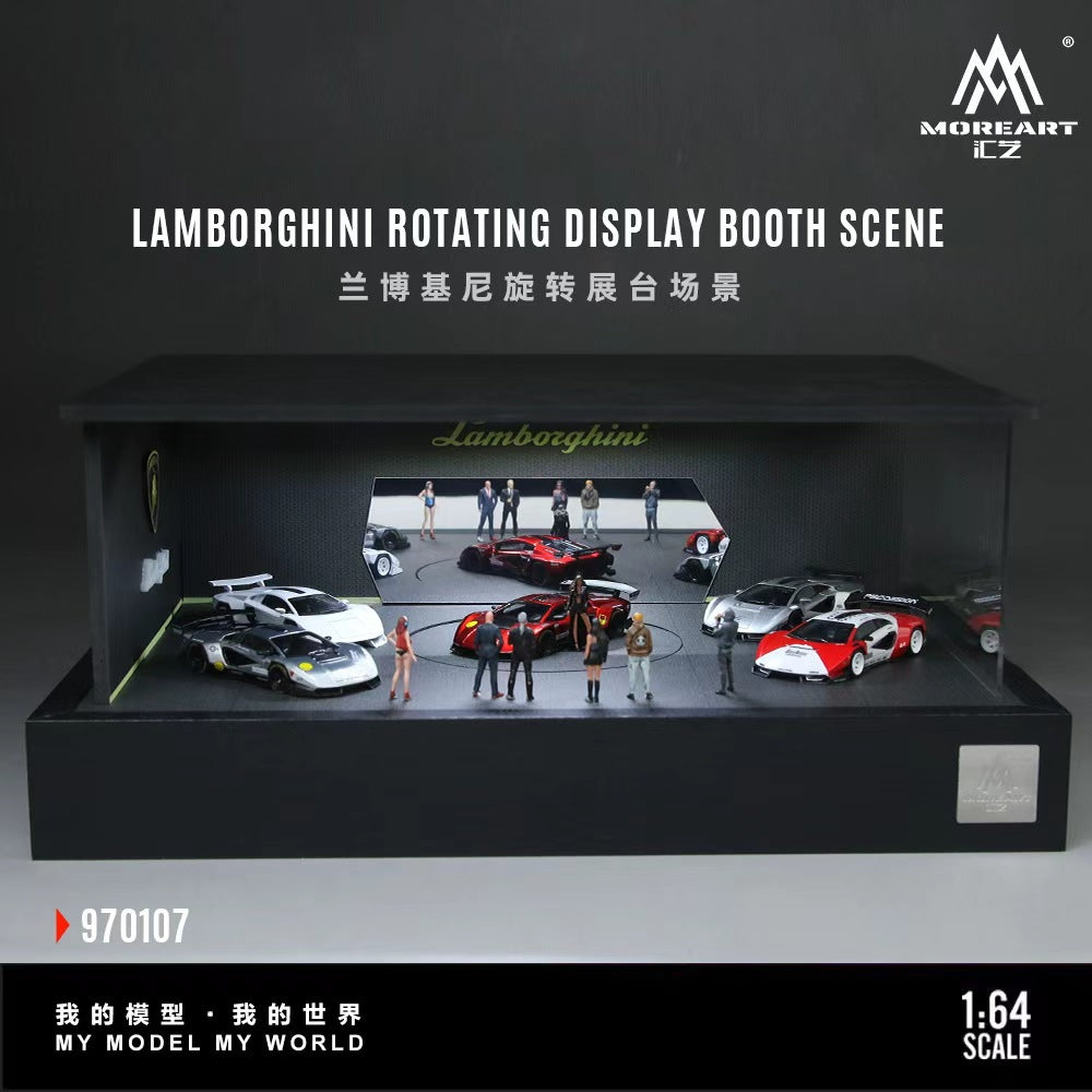 MoreArt 1:64 Lanboghini Rotating Display Booth Scene LED Light Diorama + 1 Showgirl Figure (Rotating Booth is self rotating powered by USB, Please see the rotating effect in the attached video)