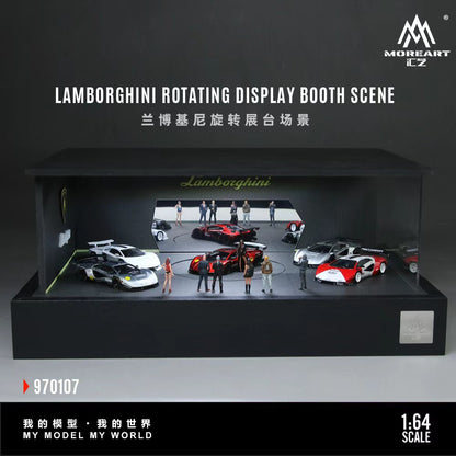 MoreArt 1:64 Lanboghini Rotating Display Booth Scene LED Light Diorama + 1 Showgirl Figure (Rotating Booth is self rotating powered by USB, Please see the rotating effect in the attached video)