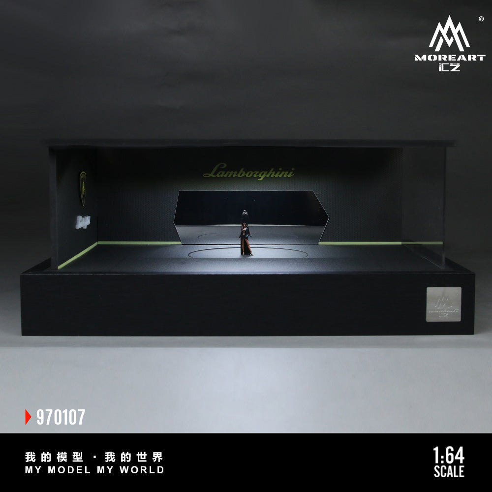 MoreArt 1:64 Lanboghini Rotating Display Booth Scene LED Light Diorama + 1 Showgirl Figure (Rotating Booth is self rotating powered by USB, Please see the rotating effect in the attached video)