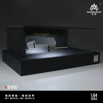 MoreArt 1:64 Lanboghini Rotating Display Booth Scene LED Light Diorama + 1 Showgirl Figure (Rotating Booth is self rotating powered by USB, Please see the rotating effect in the attached video)
