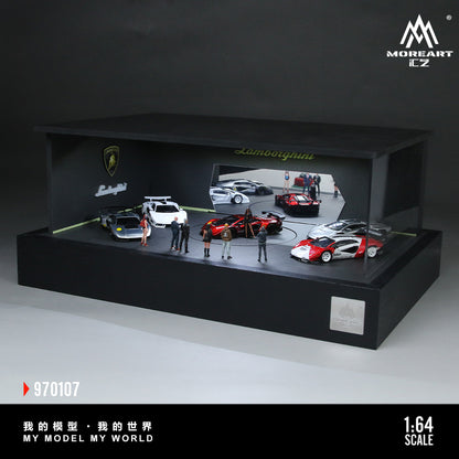 MoreArt 1:64 Lanboghini Rotating Display Booth Scene LED Light Diorama + 1 Showgirl Figure (Rotating Booth is self rotating powered by USB, Please see the rotating effect in the attached video)