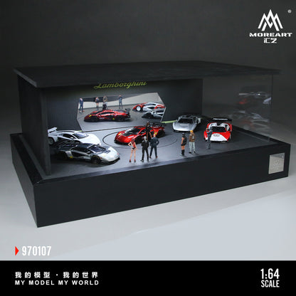 MoreArt 1:64 Lanboghini Rotating Display Booth Scene LED Light Diorama + 1 Showgirl Figure (Rotating Booth is self rotating powered by USB, Please see the rotating effect in the attached video)