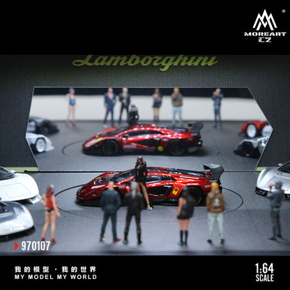 MoreArt 1:64 Lanboghini Rotating Display Booth Scene LED Light Diorama + 1 Showgirl Figure (Rotating Booth is self rotating powered by USB, Please see the rotating effect in the attached video)