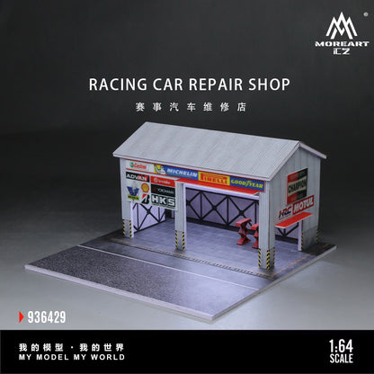 MoreArt 1:64 Racing Car Repair Shop LED Light Diorama with 2 Lifting Machine Parts