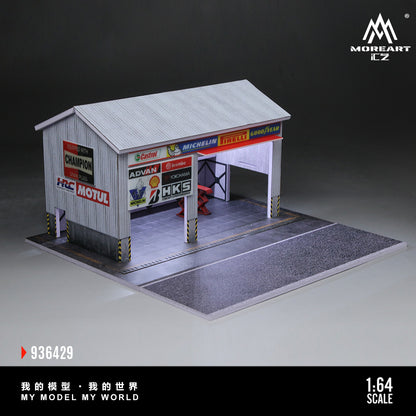 MoreArt 1:64 Racing Car Repair Shop LED Light Diorama with 2 Lifting Machine Parts
