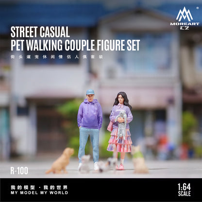 MoreArt 1:64 Street Casual Pet Walking Couple Figure Set (2 Figures Set)