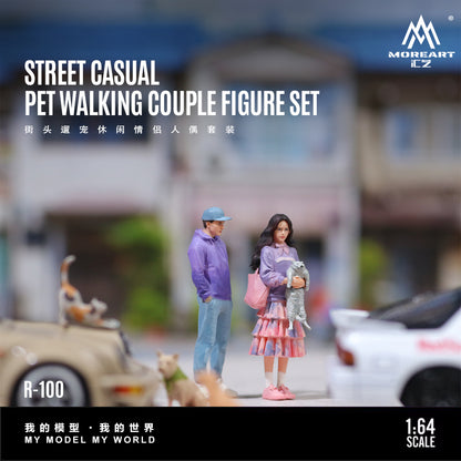 MoreArt 1:64 Street Casual Pet Walking Couple Figure Set (2 Figures Set)