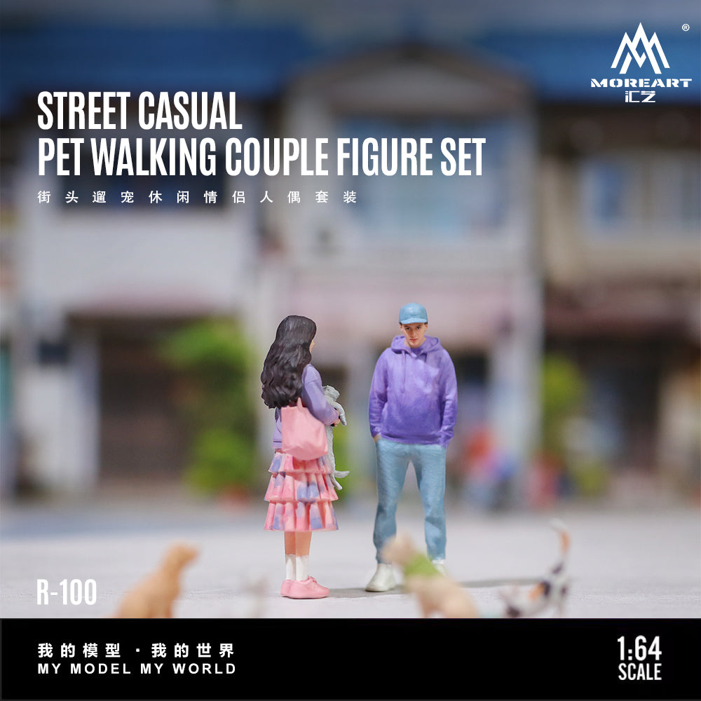 MoreArt 1:64 Street Casual Pet Walking Couple Figure Set (2 Figures Set)