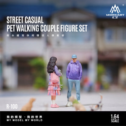 MoreArt 1:64 Street Casual Pet Walking Couple Figure Set (2 Figures Set)