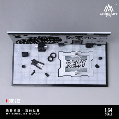 MoreArt 1:64 Bone Dragon Skeleton Rexy Painting and Maintenance Room Repair Garage Diorama in Acrylic Case (Included Lift x1 Tools x 11  Wheels x 2)