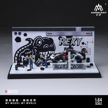 MoreArt 1:64 Bone Dragon Skeleton Rexy Painting and Maintenance Room Repair Garage Diorama in Acrylic Case (Included Lift x1 Tools x 11  Wheels x 2)