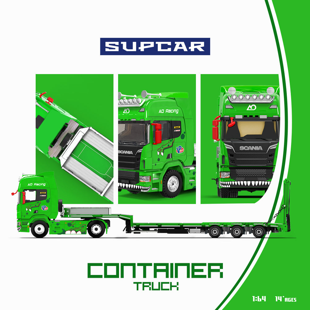 Supcar 1:64 Scania Flat Bed Trailer Transporter Truck Rexy Green